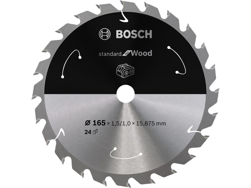 Žagin list za akumulatorsko krožno žago Bosch Standard for Wood, Dimenzije: 165x15.875x1.5/1.0mm, Zob: 24, 2608837681